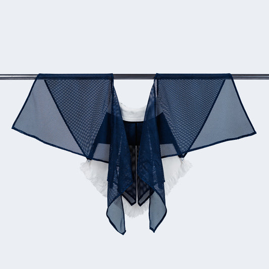 Back view showing sheer blue mesh