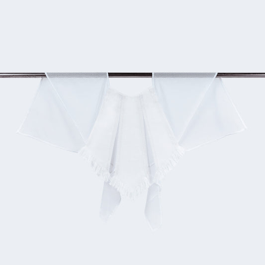 Front view of white denim and mesh collar on hanger