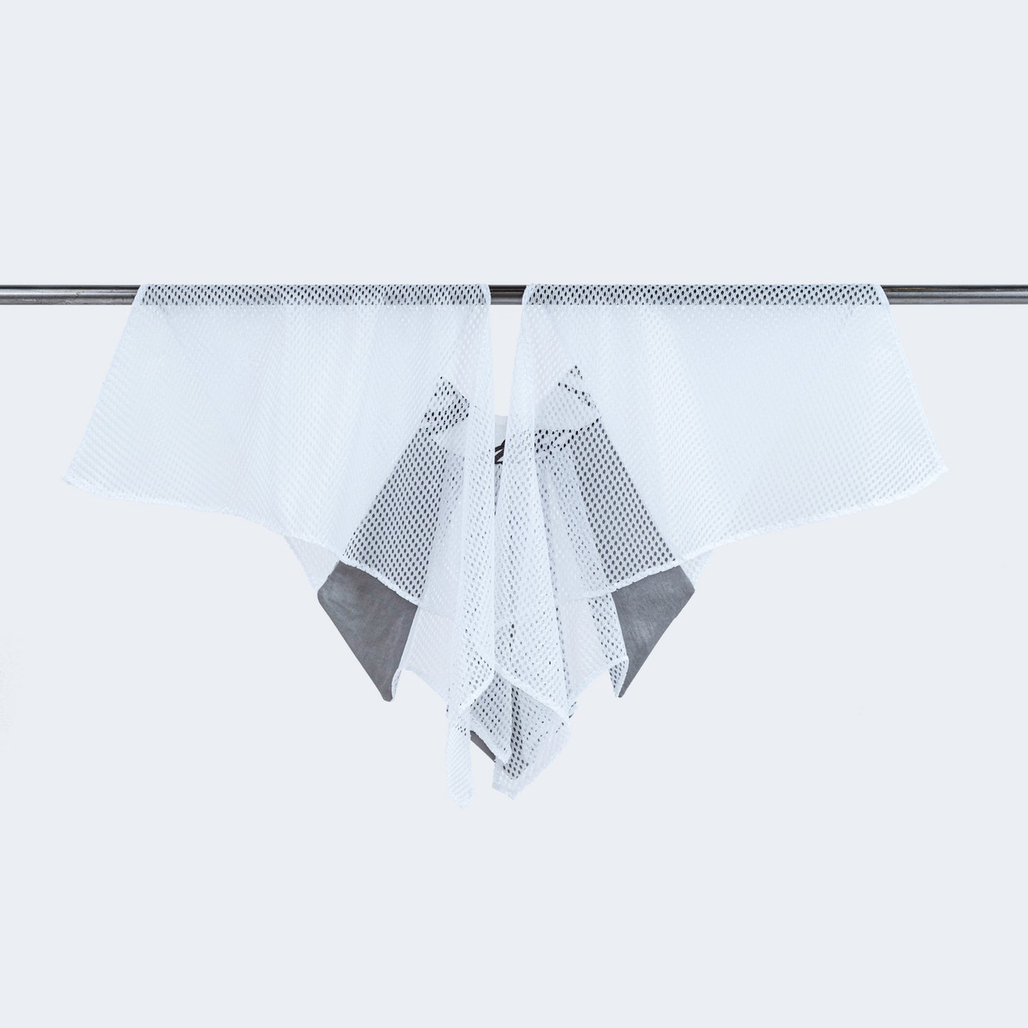 Back view of Japanese print collar with sheer white mesh, displayed on hanger