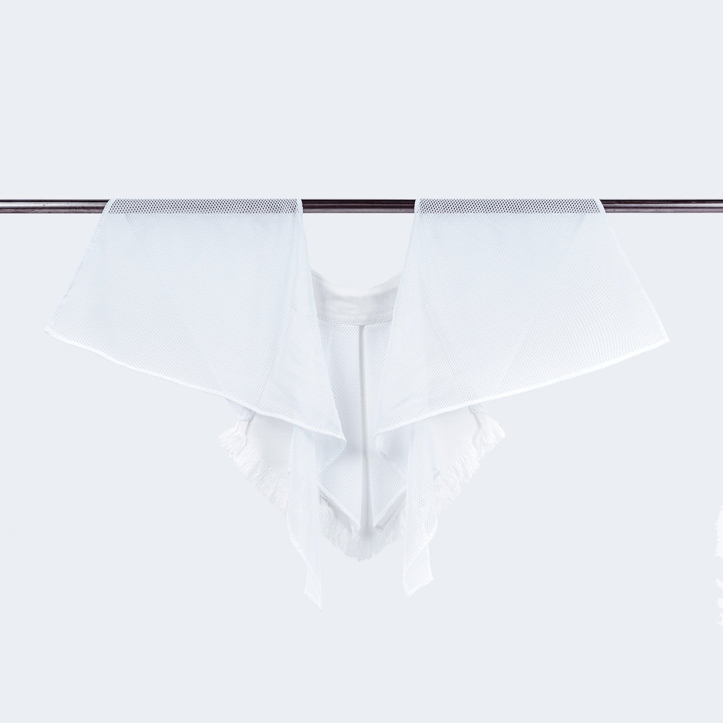 Back view showing sheer white mesh