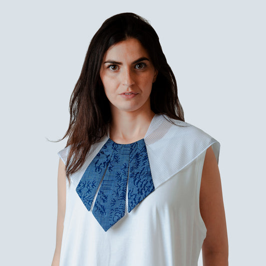 Model wearing the collar – close-up of textures