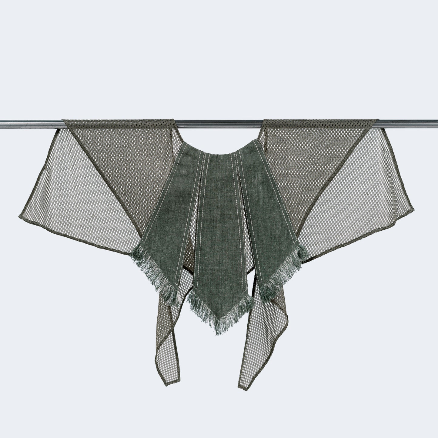 Front view of olive green canvas and mesh collar on hanger