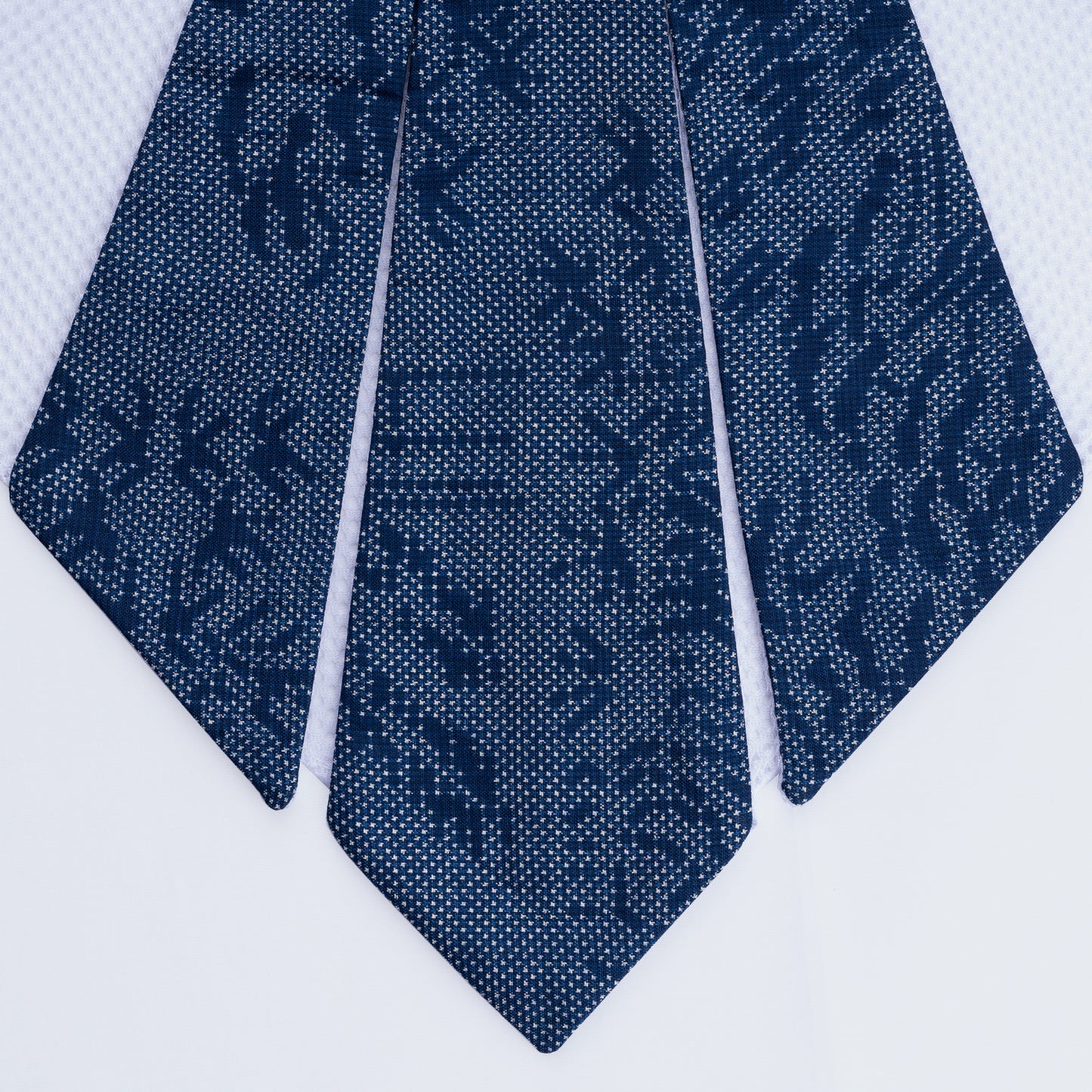 Close-up of Japanese blue silk and sheer white mesh