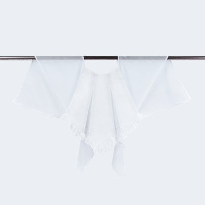 Front view of white denim and mesh collar on hanger