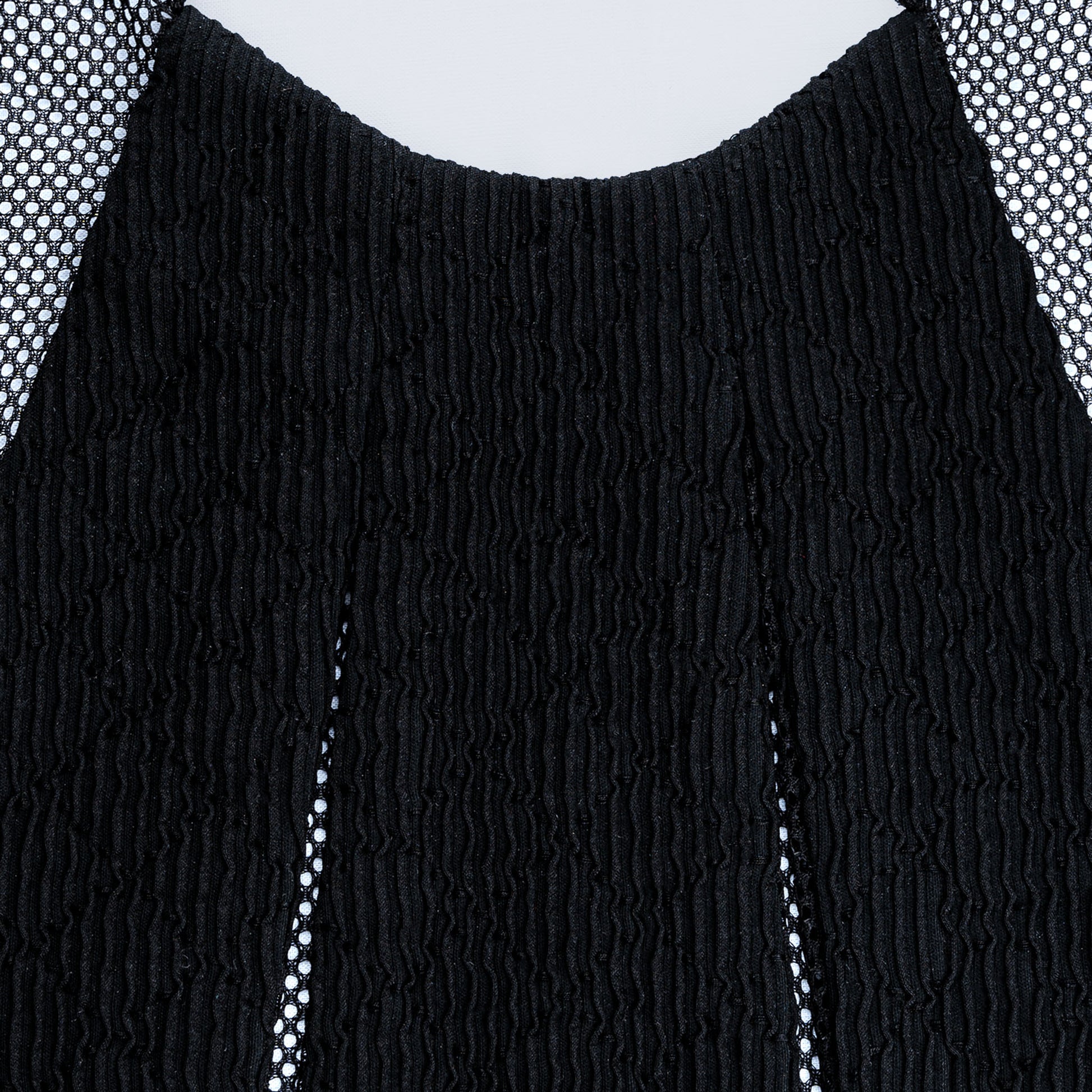 Close-up of Japanese black silk collar with sheer black mesh fabric
