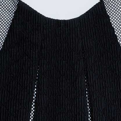 Close-up of Japanese black silk collar with sheer black mesh fabric