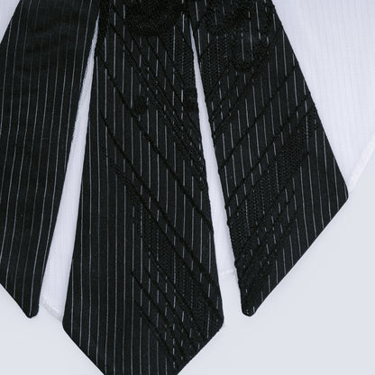 Close-up of striped Japanese silk and sheer mesh fabrics