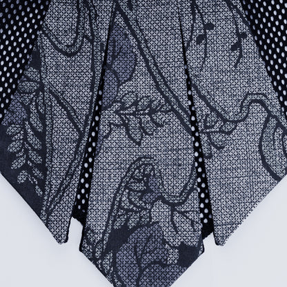 Close-up of Japanese purple silk collar with blue mesh fabric