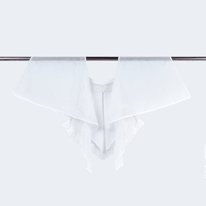 Back view showing sheer white mesh 
