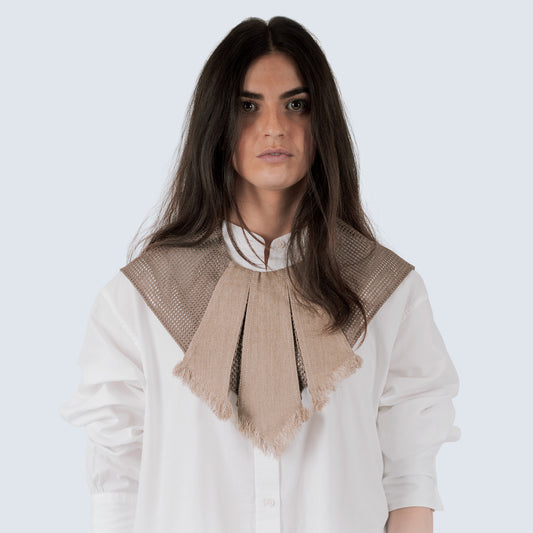 Sand canvas and mesh collar displayed on model