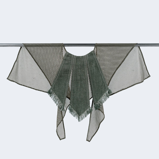 Front view of olive green canvas and mesh collar on hanger