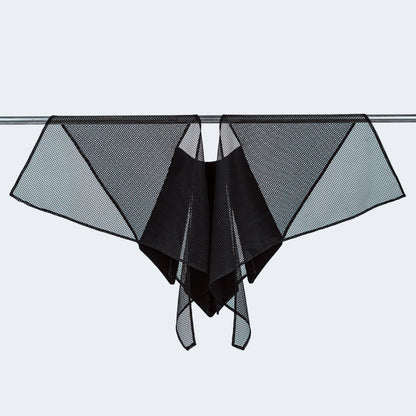 Back view of Japanese black silk collar with sheer black mesh, displayed on hanger