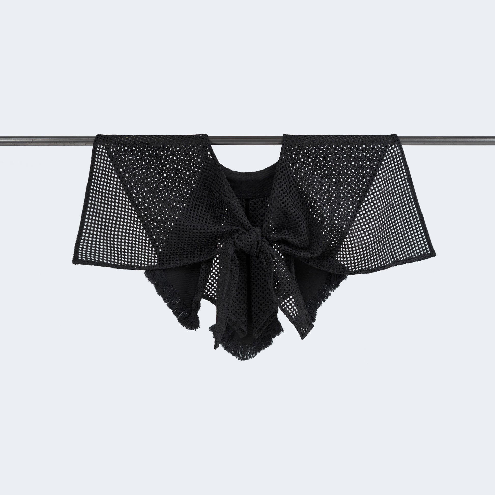 Tied black denim collar on hanger 